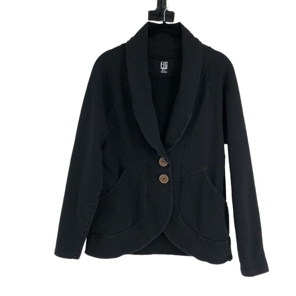 Fig chalet Black Blazer style Cardigan w/2 buttons pronounced lapels + pockets S - Picture 13 of 13